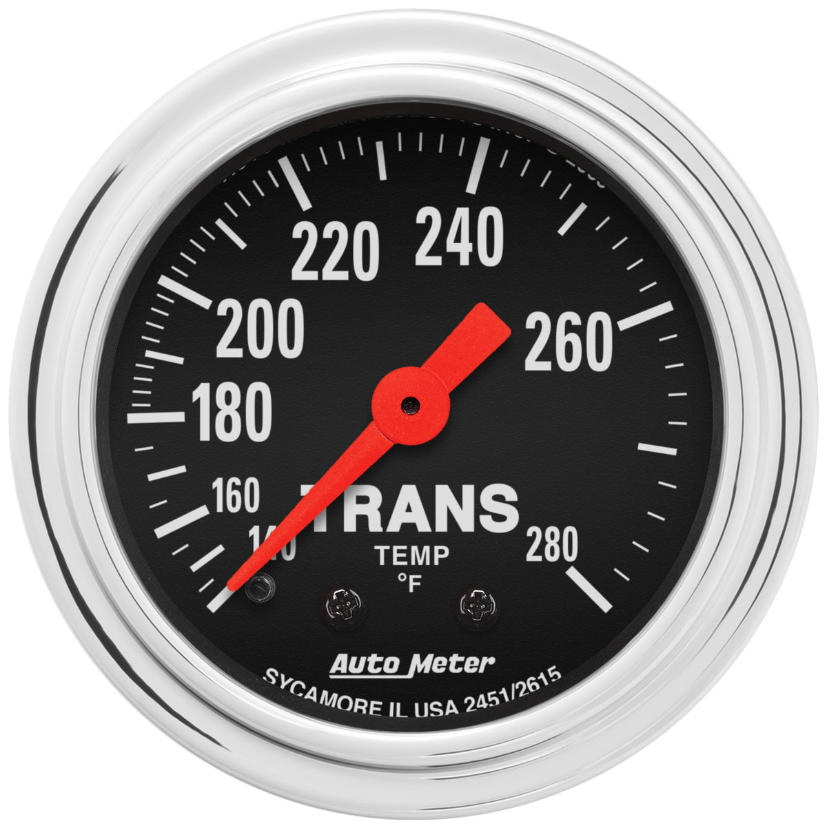 AutoMeter Gauge Trans Temp 2-1/16in. 140-280 Deg. F Mechanical 8ft. Traditional Chrome - 2451