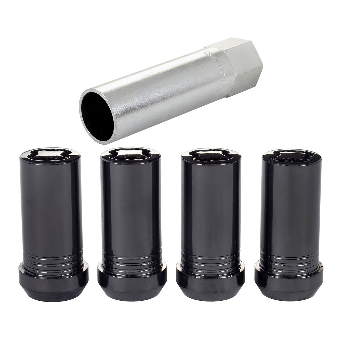 McGard Wheel Lock Nut Set - 4pk. (Tuner / Cone Seat) M14X1.5 / 1in. Hex / 1.935in. Length - Black - 25112