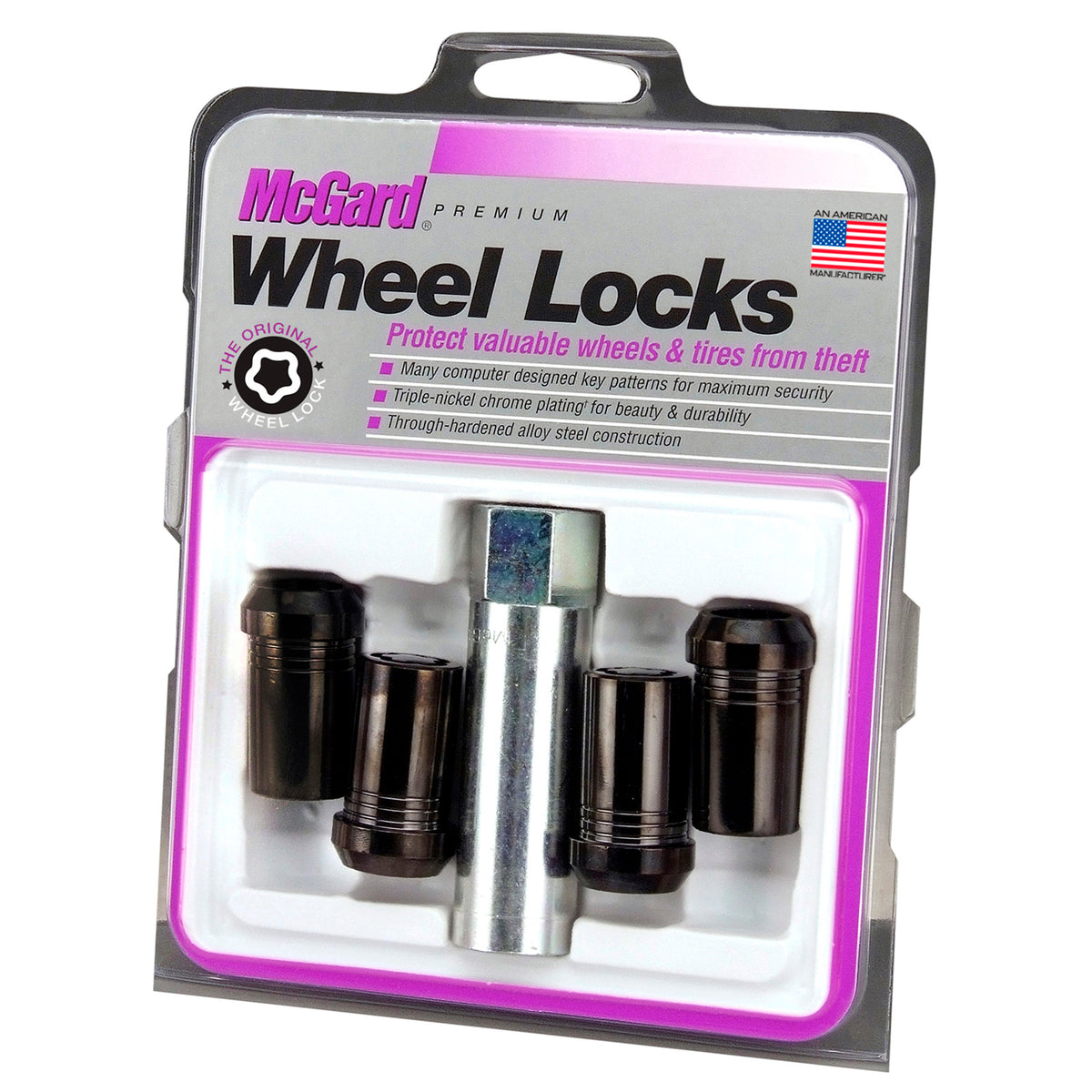 McGard Wheel Lock Nut Set - 4pk. (Tuner / Cone Seat) 1/2-20 / 13/16 Hex / 1.60in. Length - Black - 25340