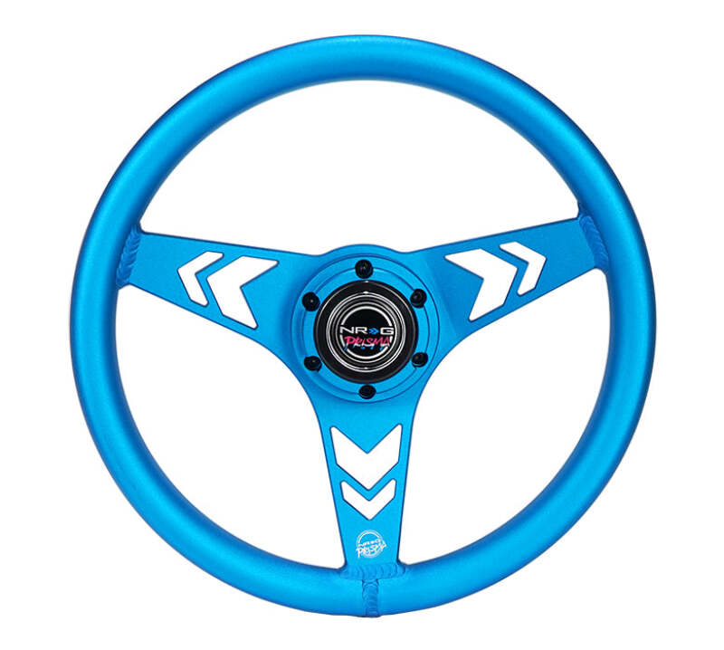 NRG Aluminum Steering Wheel 330mm - Arow Cutout - Ergonomic Grip - Anadized Blue - RST-070-BL - front view