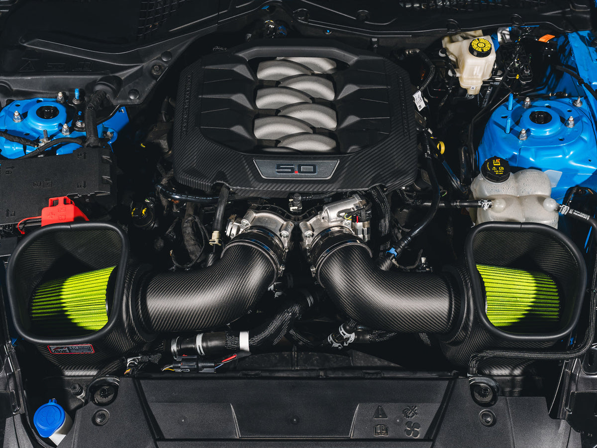 AWE 24-26 Ford S650 Mustang GT/Dark Horse S-FLO Carbon Intake - 2660-15650 for 2024-2026 Ford Mustang - angle view