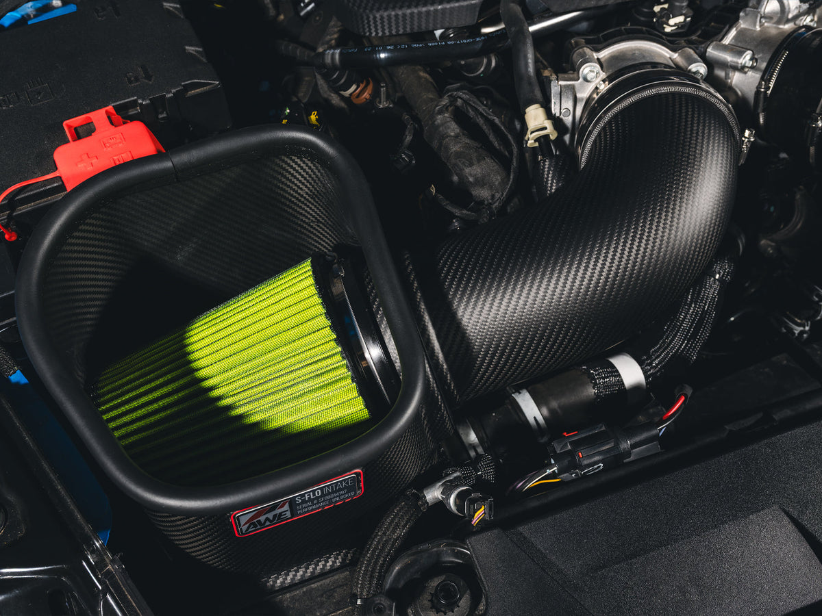 AWE 24-26 Ford S650 Mustang GT/Dark Horse S-FLO Carbon Intake - 2660-15650 for 2024-2026 Ford Mustang - installed view