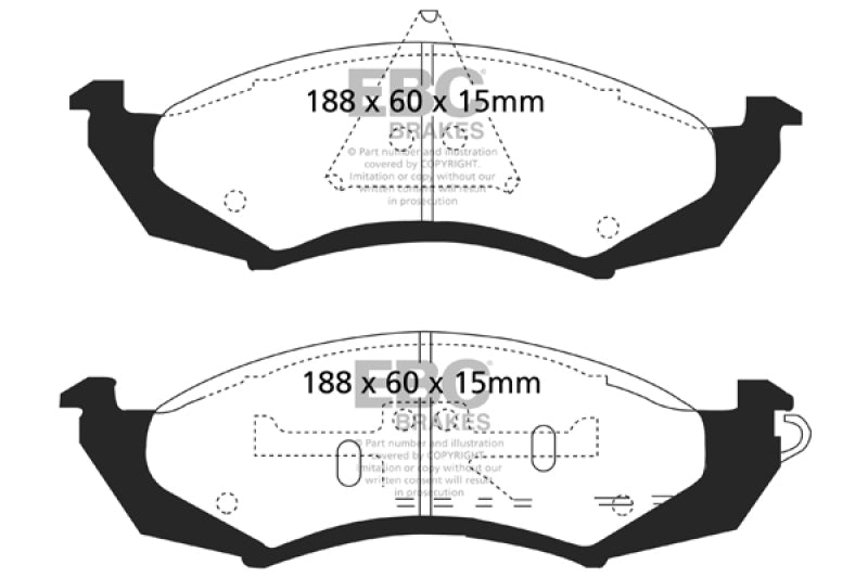 EBC 87-93 Ford Mustang 5.0 Ultimax2 Rear Brake Pads - UD347 for 1987-1993 Ford Mustang - front view