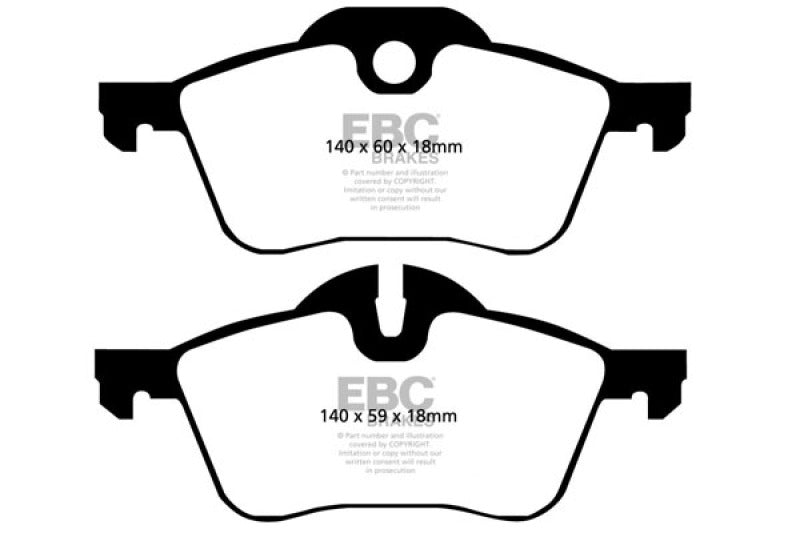 EBC 02-03 Mini Hardtop 1.6 Ultimax2 Front Brake Pads - UD939 for 2002-2015 Mini Cooper - front view
