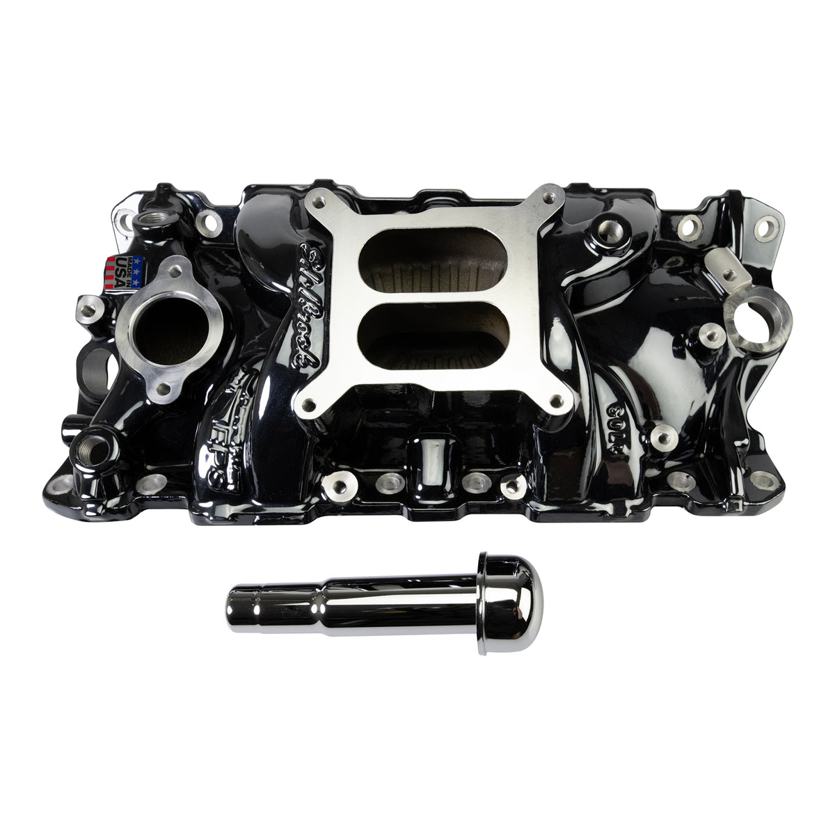 Edelbrock Chevy SB Performer EPS Manifold w/ Oil Fill Tube - Black Plasma - 2703-BP