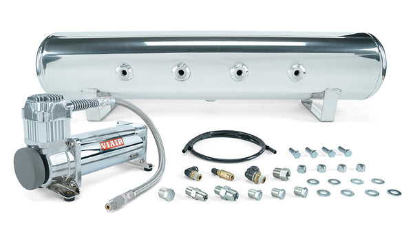 Air Lift 4 Gal. 7-Port Tank w/ Viair 444c Chrome Compressor (Incl. Fittings & Mounting Hardware) - 27803