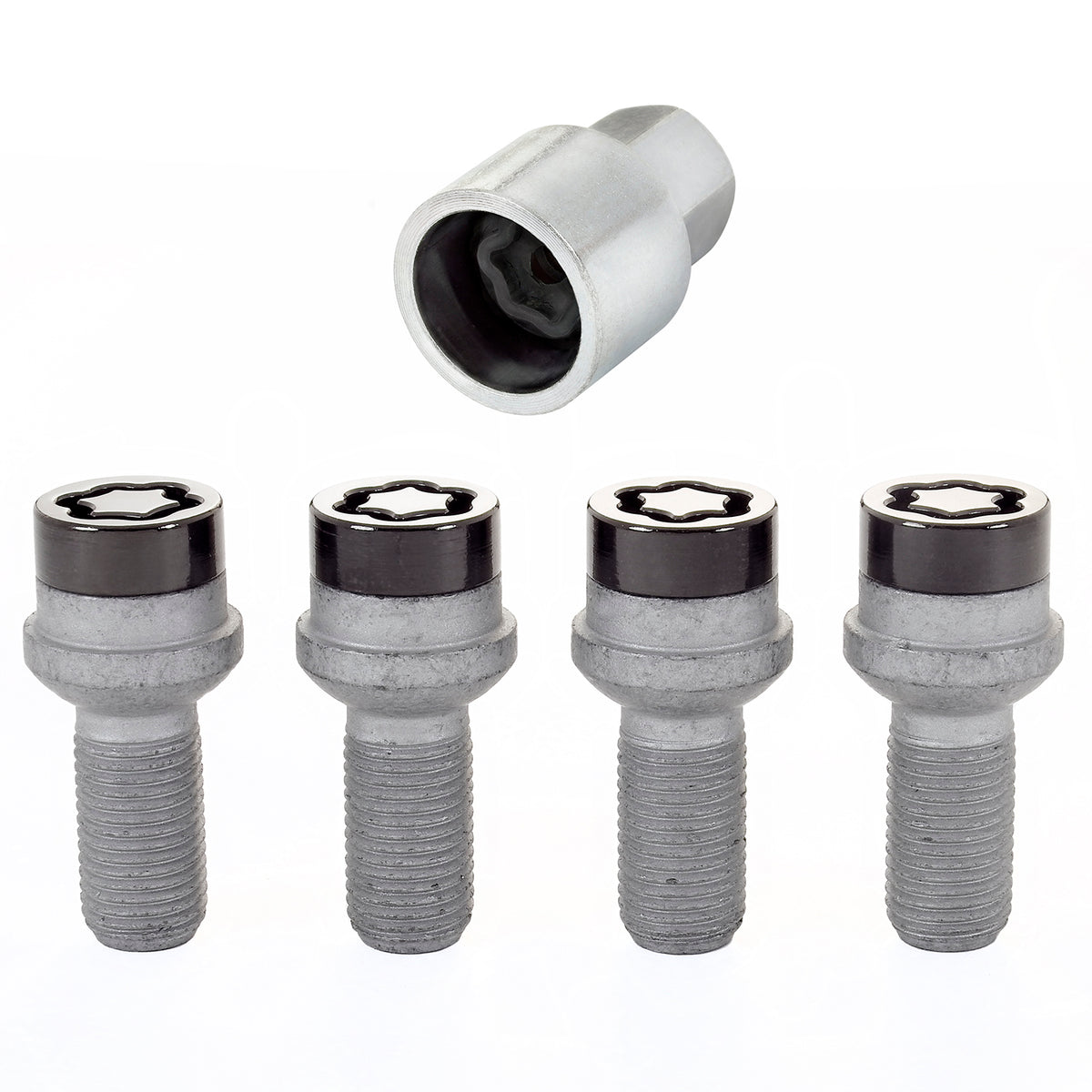 McGard Wheel Lock Bolt Set - 4pk. (Radius Seat) M14X1.5 / 17mm Hex / 26.7mm Shank Length - Black - 28318