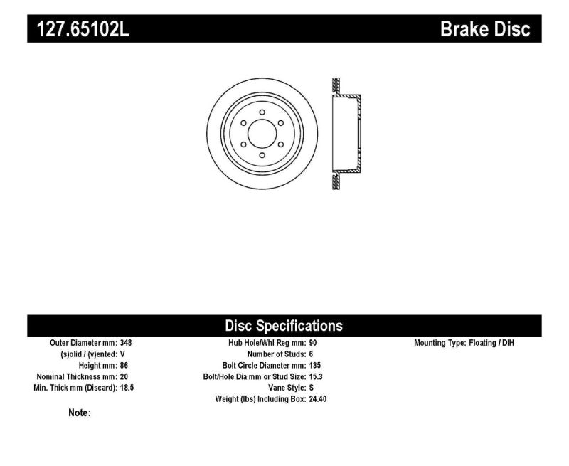StopTech 04-09 Ford F150 / 06-08 Lincoln Mark LT Rear Left Slotted &amp; Drilled Rotor - 127.65102L