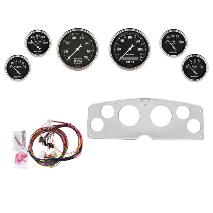 AutoMeter Old Tyme Black 54-55 GMC Truck Billet Panel/Gauge Kit - 3-1/8in. (x2) & 2-1/16in. (x4) - 2939-07