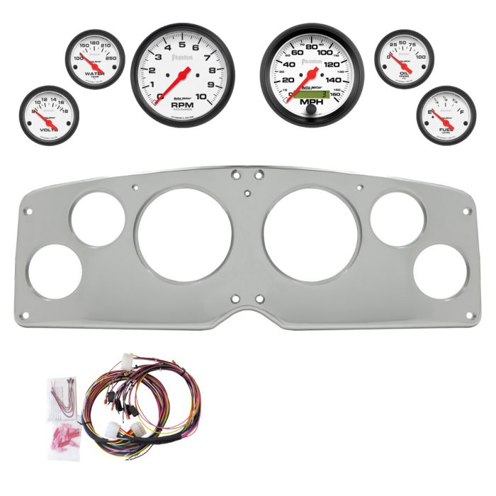 AutoMeter Phantom 54-55 GMC Truck Direct-Fit Billet Panel/Gauge Kit - 3-3/8in. (x2) & 2-1/16in. (x4) - 2940-09