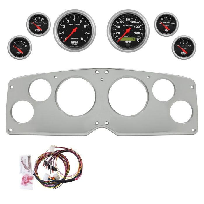AutoMeter Sport-Comp 54-55 GMC Truck Billet Panel/Gauge Kit - 3-3/8in. (x2) & 2-1/16in. (x4) - 2940-11
