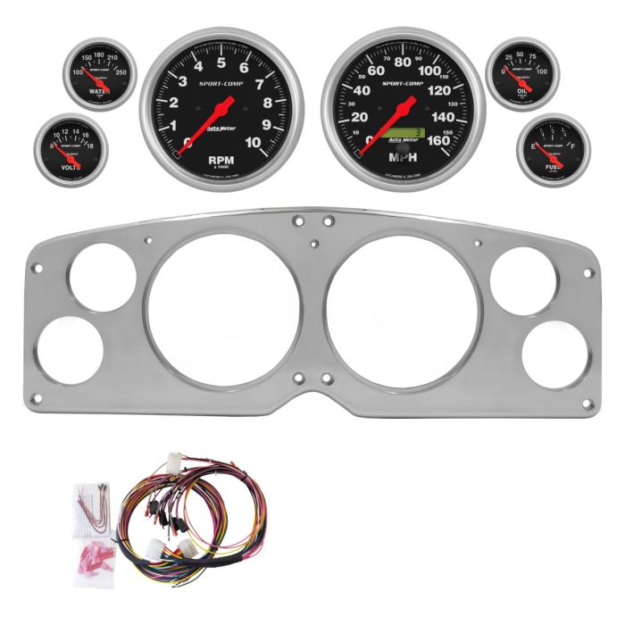 AutoMeter Sport-Comp 54-55 GMC Truck Direct-Fit Billet Panel/Gauge Kit - 5in. (x2) & 2-1/16in. (x4) - 2941-11