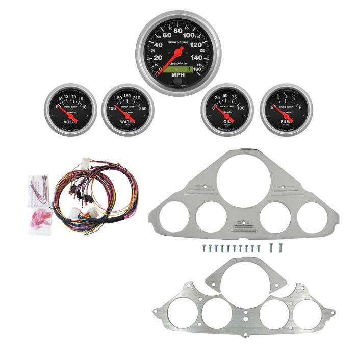 AutoMeter Sport-Comp 55-59 Chevy Truck Billet Panel/Gauge Kit - 3-3/8in. (x1) & 2-1/16in. (x4) - 2943-11