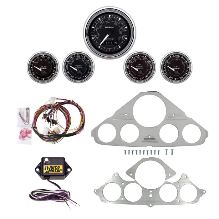 AutoMeter Chrono Chrome 55-59 Chevy Truck Billet Panel/Gauge Kit - 3-3/8in. (x1) & 2-1/16in. (x4) - 2943-15
