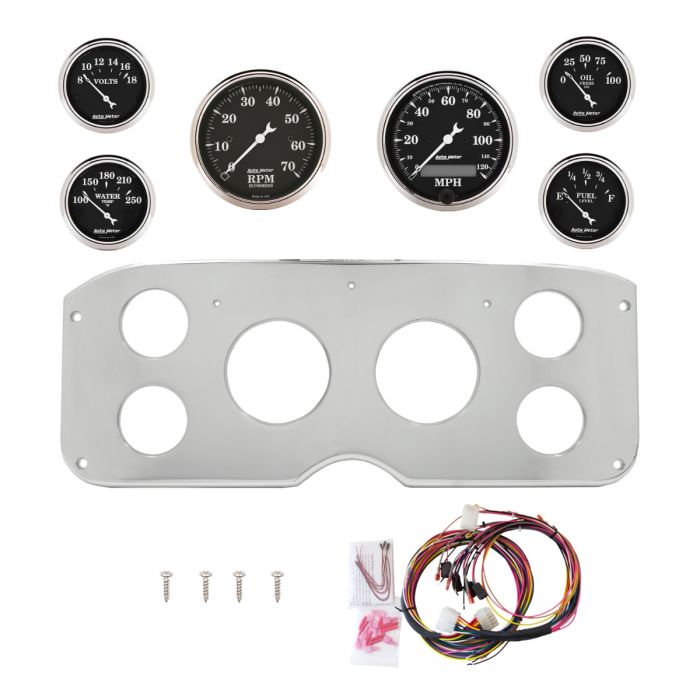 AutoMeter Old Tyme Black 55-59 GMC Truck Billet Panel/Gauge Kit - 3-1/8in. (x2) & 2-1/16in. (x4) - 2944-07