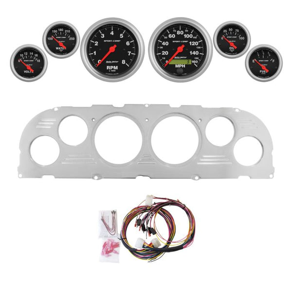 AutoMeter Sport-Comp 60-63 Chevy Truck Billet Panel/Gauge Kit - 3-3/8in. (x2) & 2-1/16in. (x4) - 2947-11