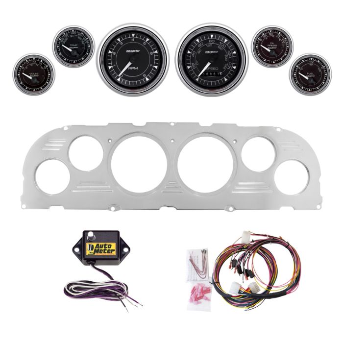 AutoMeter Chrono Chrome 60-63 Chevy Truck Billet Panel/Gauge Kit - 3-3/8in. (x2) & 2-1/16in. (x4) - 2947-15