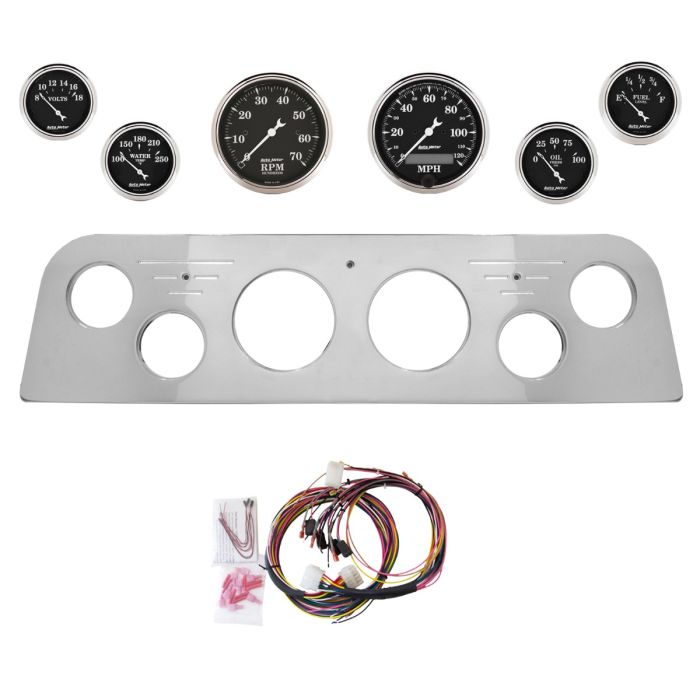 AutoMeter Old Tyme Black 60-61 GMC Truck Billet Panel/Gauge Kit - 3-1/8in. (x2) & 2-1/16in. (x4) - 2948-07