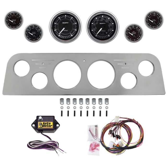 AutoMeter Chrono Chrome 60-61 GMC Truck Billet Panel/Gauge Kit - 3-3/8in. (x2) & 2-1/16in. (x4) - 2949-15