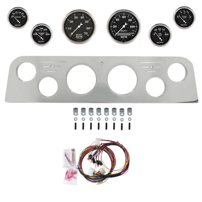 AutoMeter Old Tyme Black 62-66 GMC Truck Billet Panel/Gauge Kit - 3-1/8in. (x2) & 2-1/16in. (x4) - 2950-07