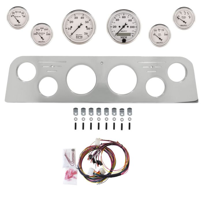 AutoMeter Old Tyme White 62-66 GMC Truck Billet Panel/Gauge Kit - 3-1/8in. (x2) & 2-1/16in. (x4) - 2950-08