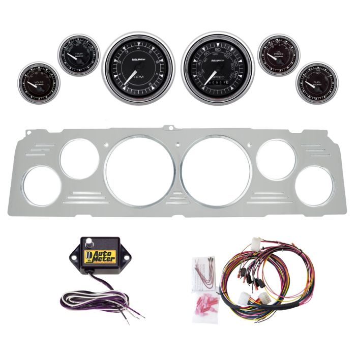 AutoMeter Chrono Chrome 64-66 Chevy Truck Billet Panel/Gauge Kit - 3-3/8in. (x2) & 2-1/16in. (x4) - 2952-15