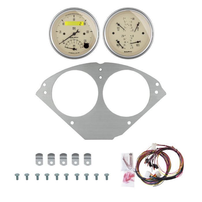 AutoMeter Antique Beige 55-56 Chevy Car Direct-Fit Billet Panel/Gauge Kit - 3-3/8in. (x2) - 2953-02