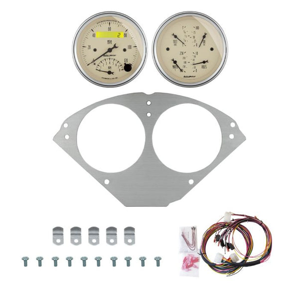 AutoMeter Antique Beige 55-56 Chevy Car Direct-Fit Billet Panel/Gauge Kit - 3-3/8in. (x2) - 2953-02