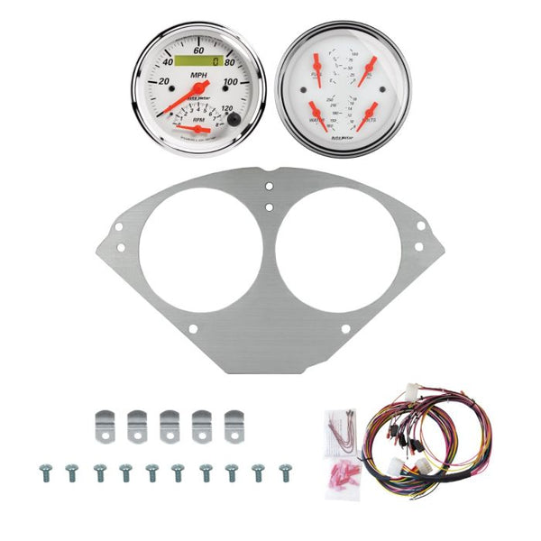 AutoMeter Arctic White 55-56 Chevy Car Direct-Fit Billet Panel/Gauge Kit - 3-3/8in. (x2) - 2953-03