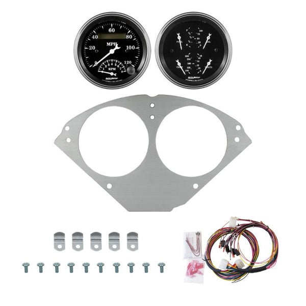 AutoMeter Old Tyme White 55-56 Chevy Car Direct-Fit Billet Panel/Gauge Kit - 3-3/8in. (x2) - 2953-08