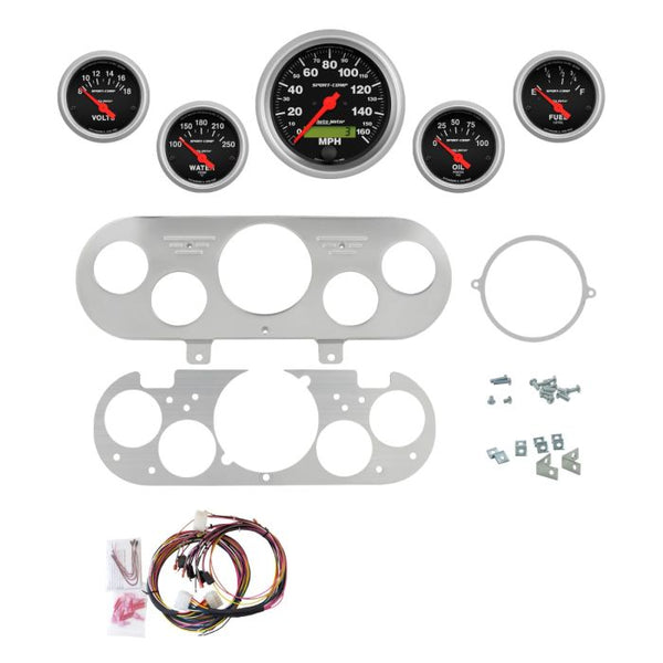 AutoMeter Sport-Comp 62-65 Chevy NOVA Billet Panel/Gauge Kit - 3-3/8in. (x1) & 2-1/16in. (x4) - 2954-11