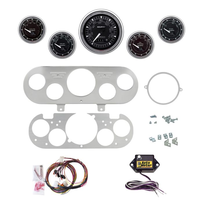 AutoMeter Chrono Chrome 62-65 Chevy NOVA Billet Panel/Gauge Kit - 3-3/8in. (x1) & 2-1/16in. (x4) - 2954-15