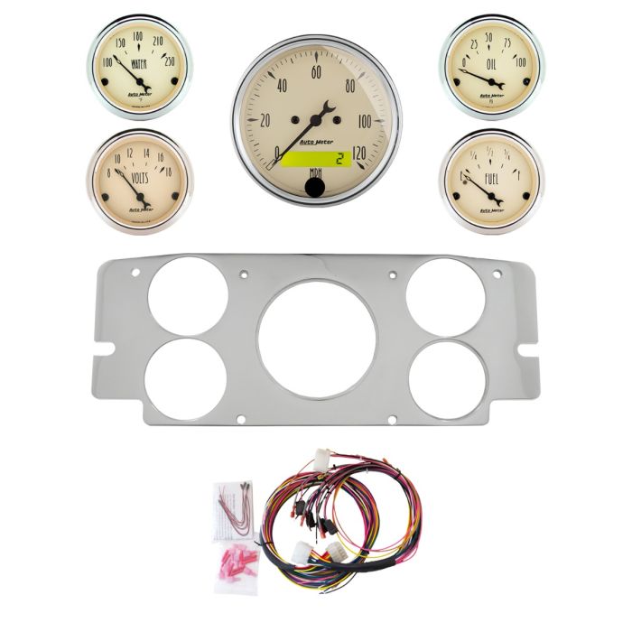 AutoMeter Antique Beige 57-60 Ford Truck Billet Panel/Gauge Kit - 3-1/8in. (x1) & 2-1/16in. (x4) - 2955-02