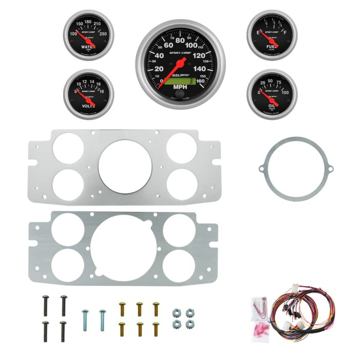 AutoMeter Sport-Comp 57-60 Ford Truck Billet Panel/Gauge Kit - 3-3/8in. (x1) & 2-1/16in. (x4) - 2956-11