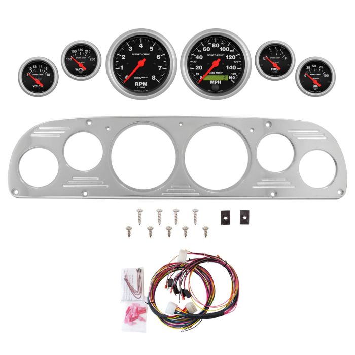 AutoMeter Sport-Comp 57-60 Ford Truck Billet Panel/Gauge Kit - 3-3/8in. (x2) & 2-1/16in. (x4) - 2958-11