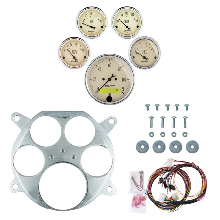 AutoMeter Antique Beige 61-66 Ford Truck Billet Panel/Gauge Kit - 3-1/8in. (x1) & 2-1/16in. (x4) - 2959-02