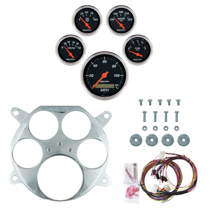 AutoMeter Designer Black 61-66 Ford Truck Billet Panel/Gauge Kit - 3-1/8in. (x1) & 2-1/16in. (x4) - 2959-06