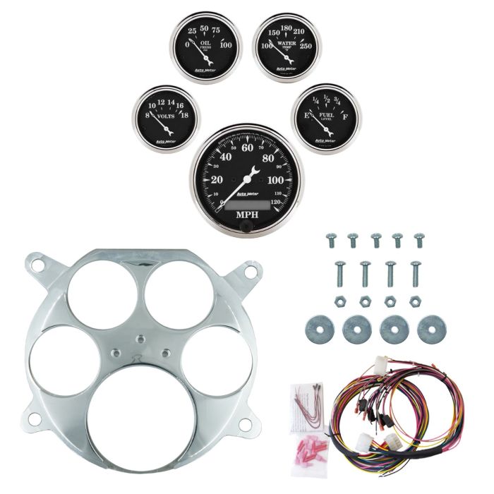 AutoMeter Old Tyme Black 61-66 Ford Truck Billet Panel/Gauge Kit - 3-1/8in. (x1) & 2-1/16in. (x4) - 2959-07