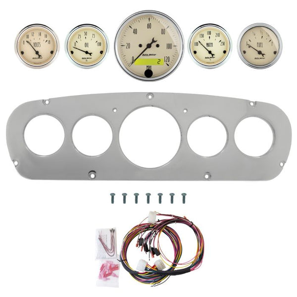 AutoMeter Antique Beige 65-66 Ford Truck Billet Panel/Gauge Kit - 3-1/8in. (x1) & 2-1/16in. (x4) - 2960-02