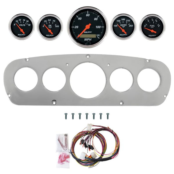 AutoMeter Designer Black 65-66 Ford Truck Billet Panel/Gauge Kit - 3-1/8in. (x1) & 2-1/16in. (x4) - 2960-06