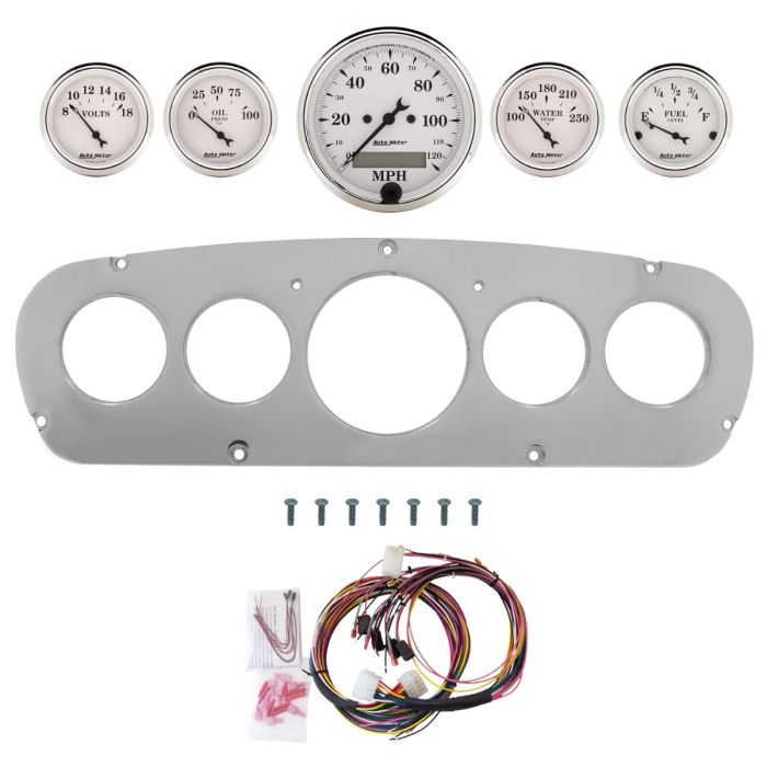AutoMeter Old Tyme White 65-66 Ford Truck Billet Panel/Gauge Kit - 3-1/8in. (x1) & 2-1/16in. (x4) - 2960-08