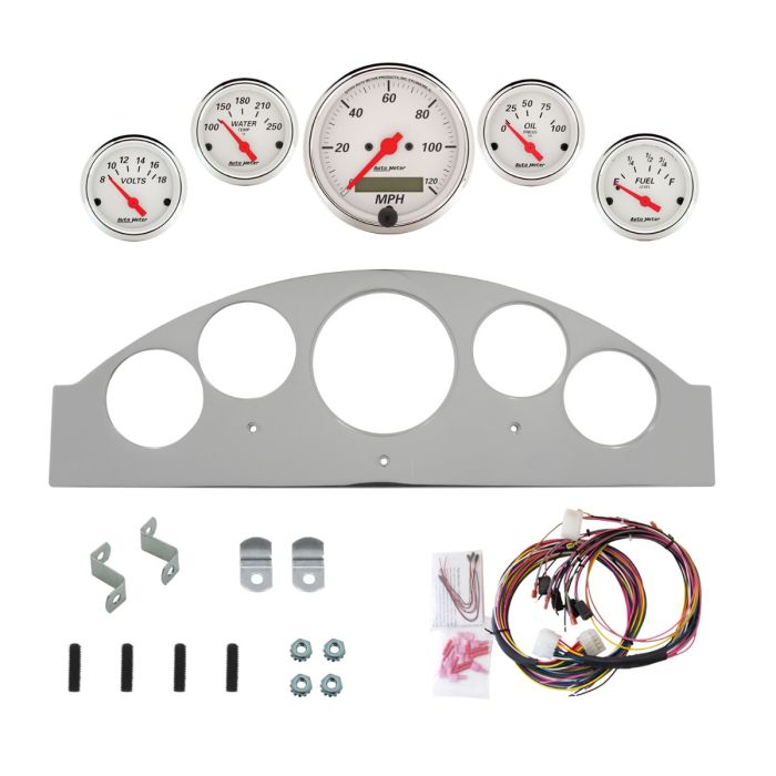 AutoMeter Arctic White 1957 Ford Fairlane Billet Panel/Gauge Kit - 3-1/8in. (x1) & 2-1/16in. (x4) - 2963-03