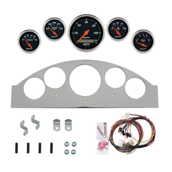 AutoMeter Designer Black 1957 Ford Fairlane Billet Panel/Gauge Kit - 3-1/8in. (x1) & 2-1/16in. (x4) - 2963-06