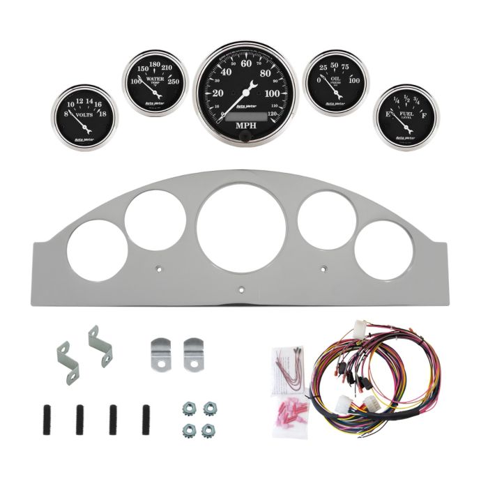AutoMeter Old Tyme Black 1957 Ford Fairlane Billet Panel/Gauge Kit - 3-1/8in. (x1) & 2-1/16in. (x4) - 2963-07