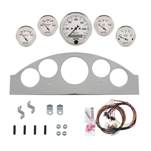 AutoMeter Old Tyme White 1957 Ford Fairlane Billet Panel/Gauge Kit - 3-1/8in. (x1) & 2-1/16in. (x4) - 2963-08