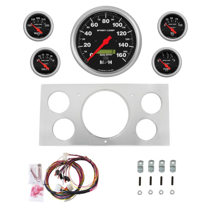 AutoMeter Sport-Comp 73-79 Ford Truck Direct-Fit Billet Panel/Gauge Kit - 5in. (x1) & 2-1/16in. (x4) - 2965-11