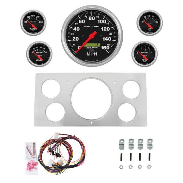 AutoMeter Sport-Comp 73-79 Ford Truck Direct-Fit Billet Panel/Gauge Kit - 5in. (x1) & 2-1/16in. (x4) - 2965-11