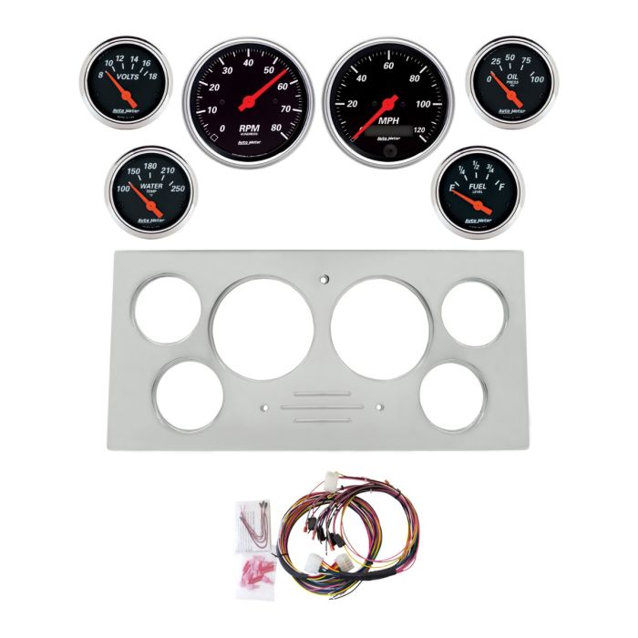 AutoMeter Designer Black 73-79 Ford Truck Billet Panel/Gauge Kit SR- 3-3/8in. (x2) & 2-1/16in. (x4) - 2966-06