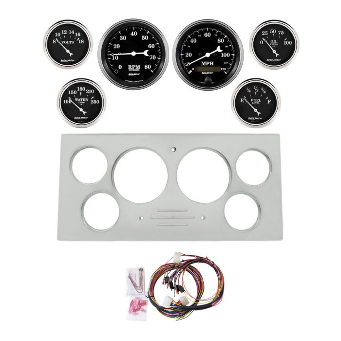 AutoMeter Old Tyme Black 73-79 Ford Truck Billet Panel/Gauge Kit SR- 3-3/8in. (x2) & 2-1/16in. (x4) - 2966-07