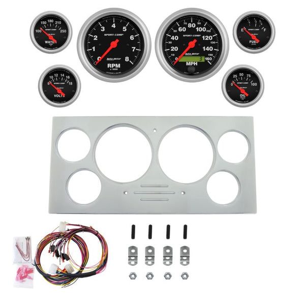 AutoMeter Sport-Comp 73-79 Ford Truck Billet Panel/Gauge Kit Super - 3-3/8in. (x2) & 2-1/16in. (x4) - 2967-11